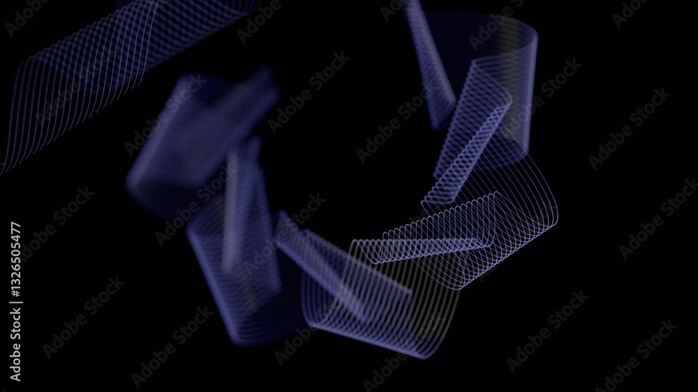 Aufkleber Glowing swirling lines forming a twisting wave pattern on a black background, creating a dynamic abstract design with a minimalistic, futuristic aesthetic.