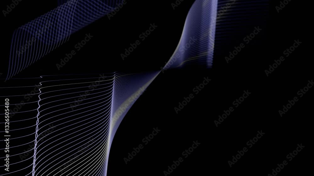 Poster glowing wave-like lines curve across a black background, forming a fluid, abstract design with a sle