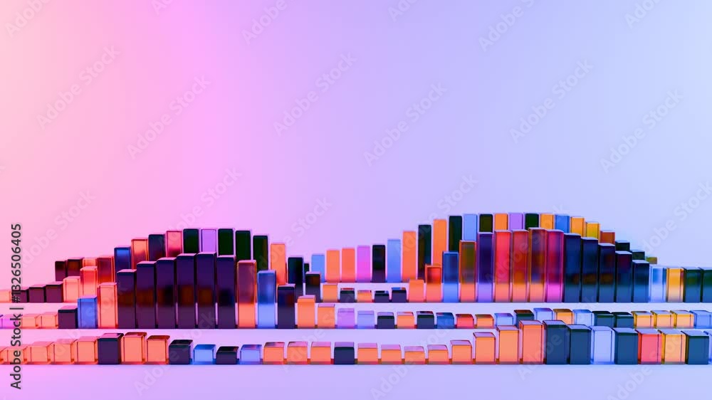 Poster 3d bars in pink, orange, and black arranged in a minimal, modern composition against a soft pastel g