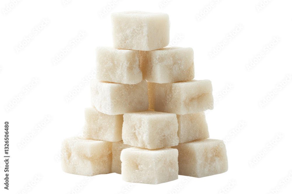 Poster a pyramid of sugar cubes stacked on a white background creating a geometric and sweet composition im