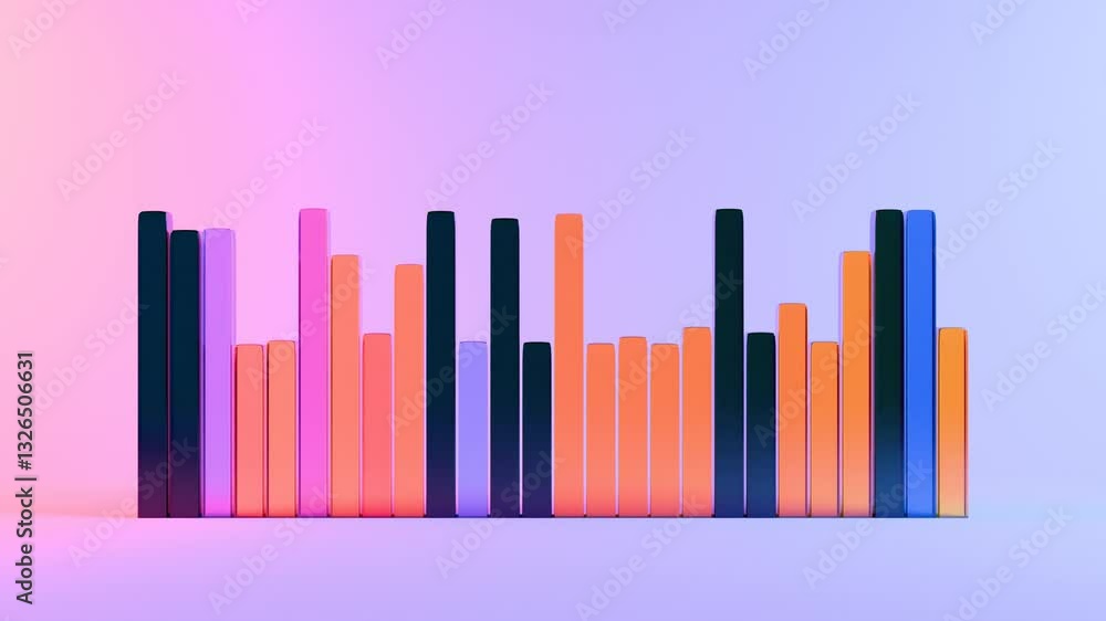 Poster 3d bars in pink, orange, and black arranged in a minimal, modern composition against a soft pastel g
