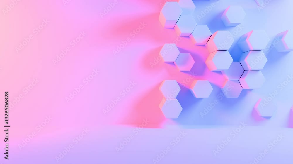 Aufkleber hexagonal 3d blocks in pastel pink and blue, arranged on a minimal background, forming a modern abst