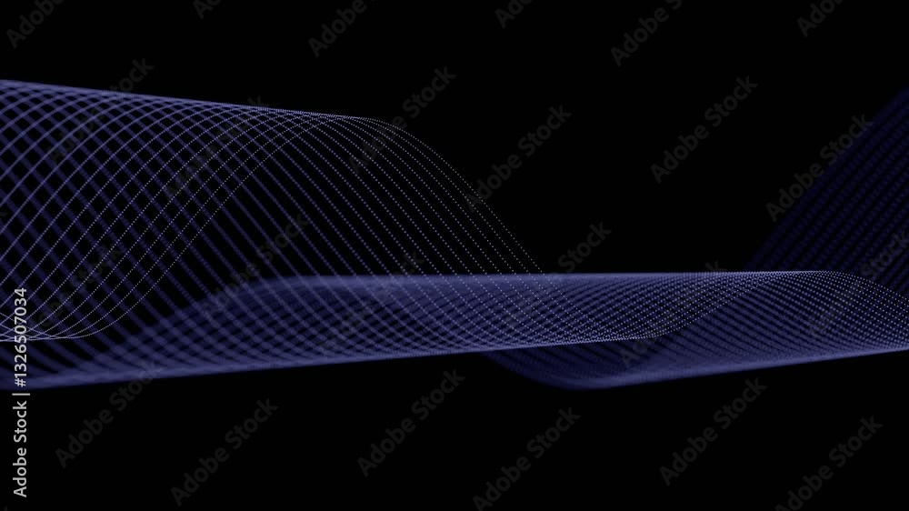 Poster Glowing dotted lines form a smooth, flowing wave on a black background, creating a modern, minimalistic, and dynamic abstract design.
