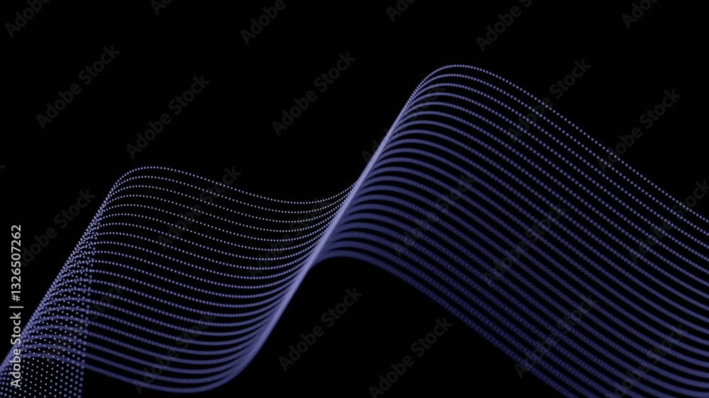 Aufkleber Glowing dotted lines form a smooth, flowing wave on a black background, creating a modern, minimalistic, and dynamic abstract design.