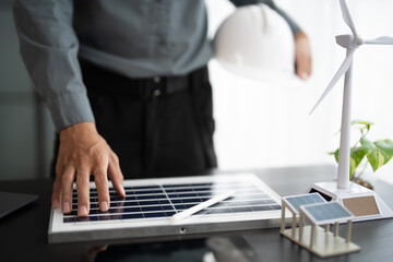 Engineer planning for Solar panels green energy Business man working Innovation  green eco friendly...