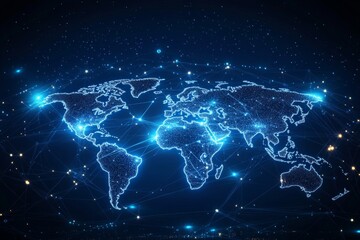 Naklejka premium Digital illustration of a global map showcasing international trade and connectivity in space theme