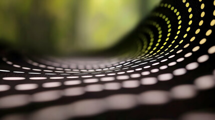 Curving black surface with rows of dotted shapes and blurred background