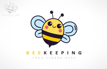 Bee logo vector. Beekeeping design. Insect illustration