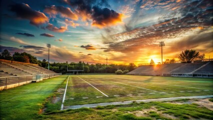 Abandoned Football Field at Sunset, sunset, fading light,  sunset