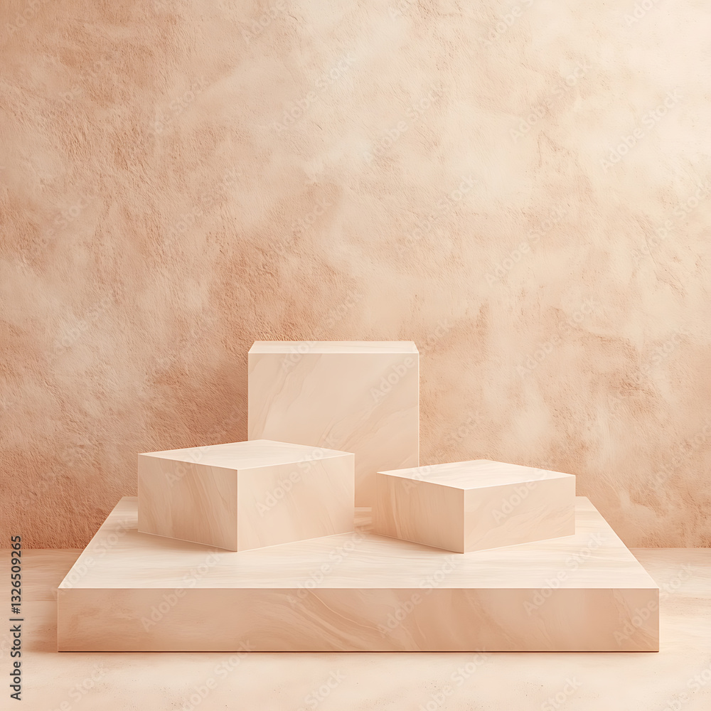 Poster minimalist display of geometric blocks studio setting product showcase neutral palette elevated pers