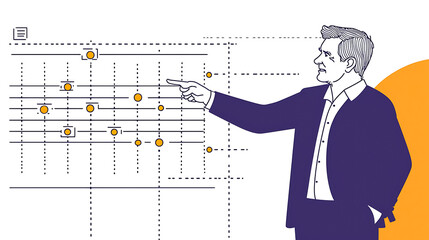 Line Art Illustration of Businessman with Deadlines
