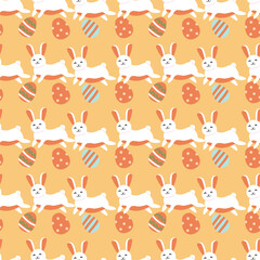 Happy easter patterns with bunnies and decorated eggs for festive designs.