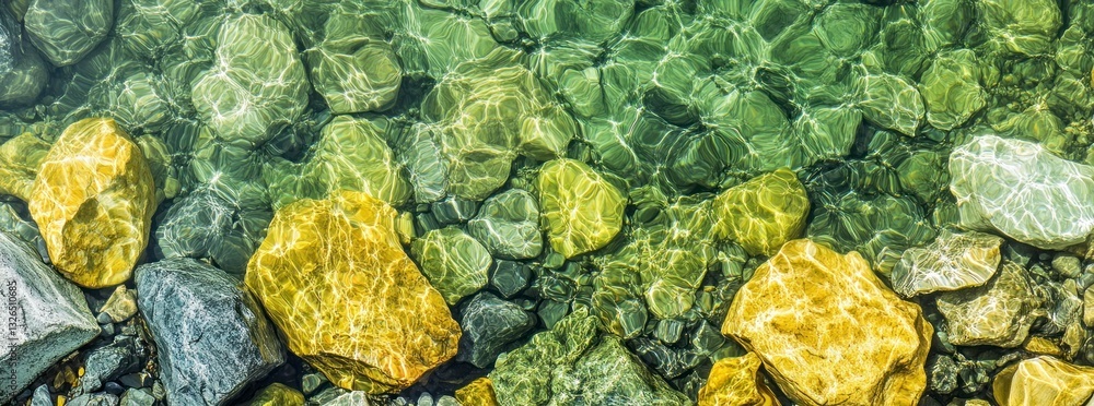 Poster clear water flowing over rocks creating stunning visual textures and patterns