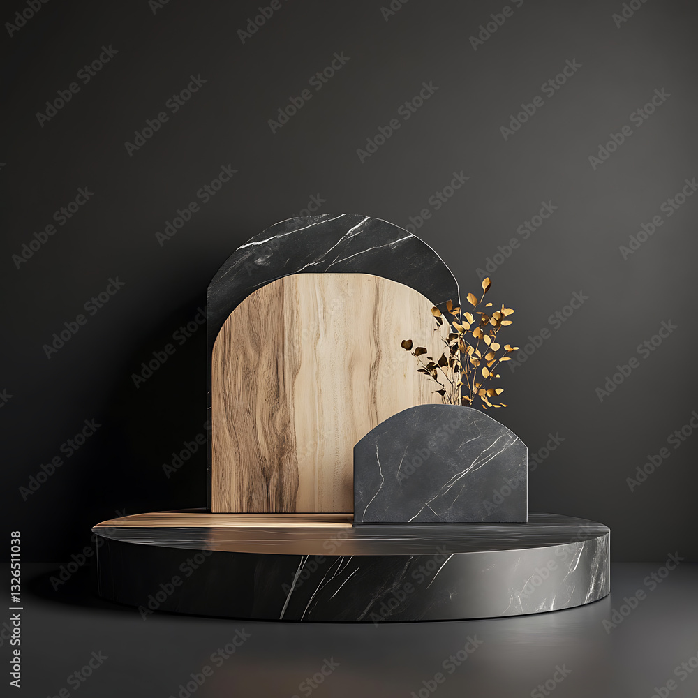 Aufkleber elegant minimalist display with natural elements in a modern interior setting showcasing textures an