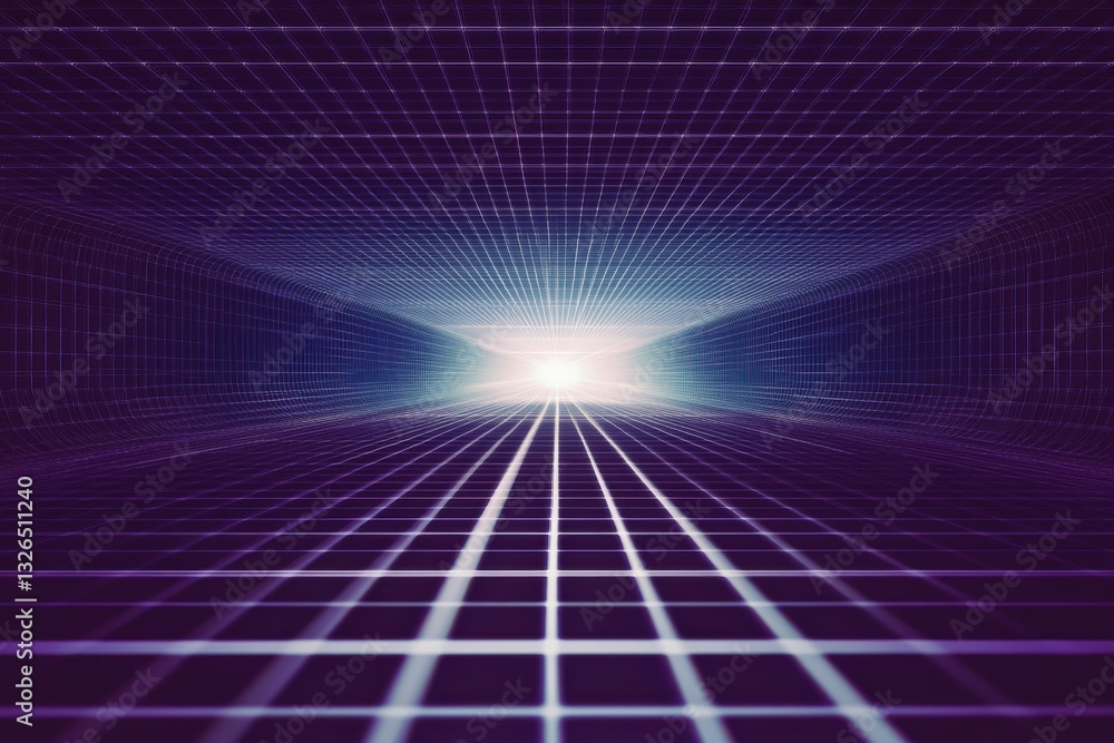 Poster abstract 3d tunnel with light effect and grid pattern perspective