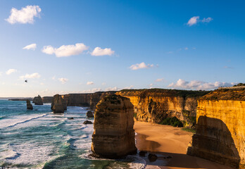 Stunning view of coastal monoliths known as The Twelve Apostles, in beautiful late afternoon light.