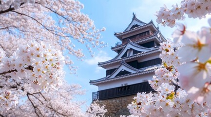Visiting Japanese Castle During Cherry Blossom Season in Full Bloom