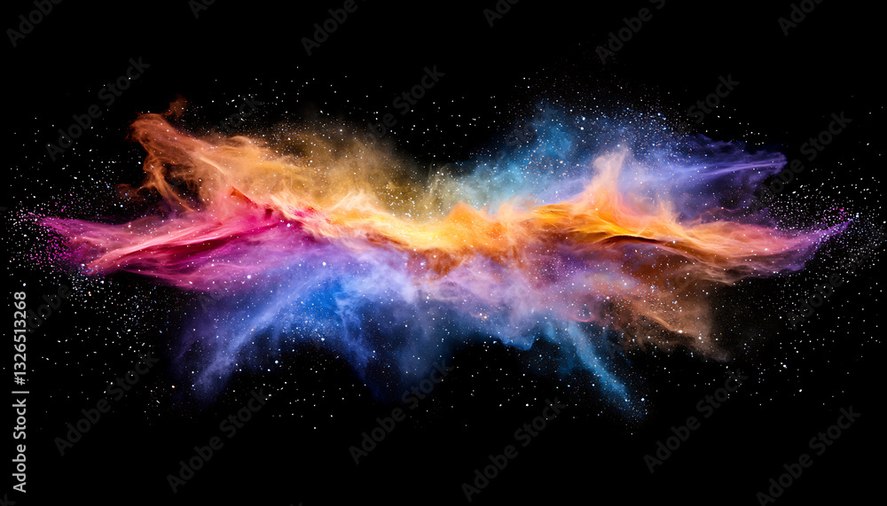 Poster cosmic nebula explosion outer space digital artwork black background wide angle astrophysics visuali