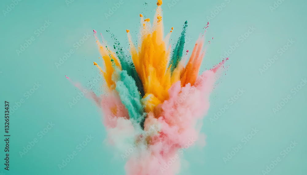 Poster vibrant color explosion celebrating creativity studio setting abstract art bright environment close-