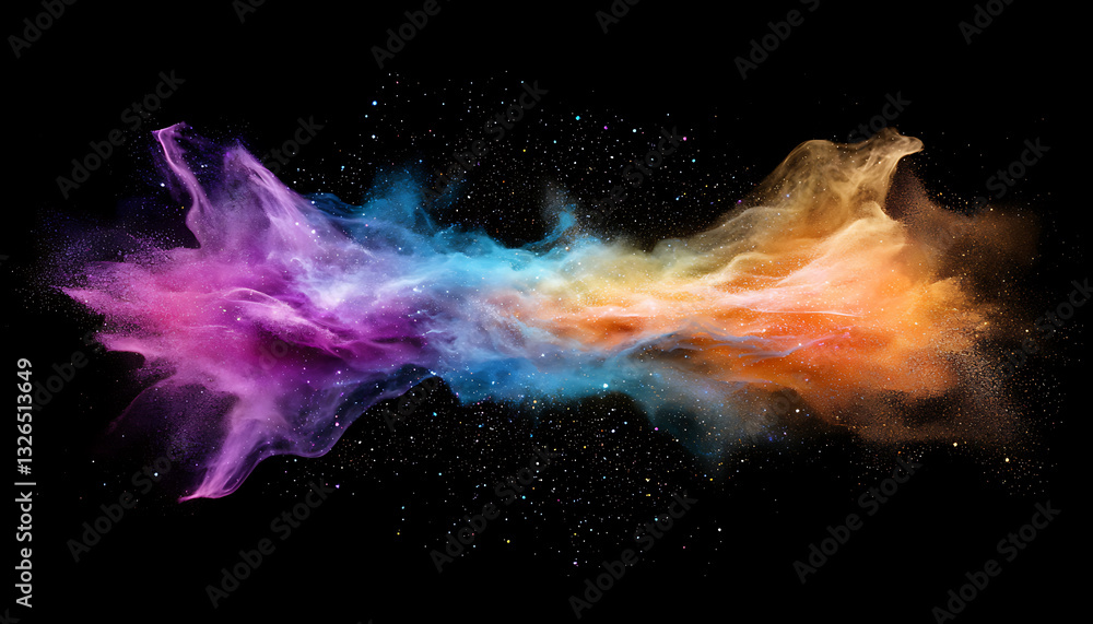 Poster dynamic color explosion abstract art digital creation black background vibrant imagery conceptual de