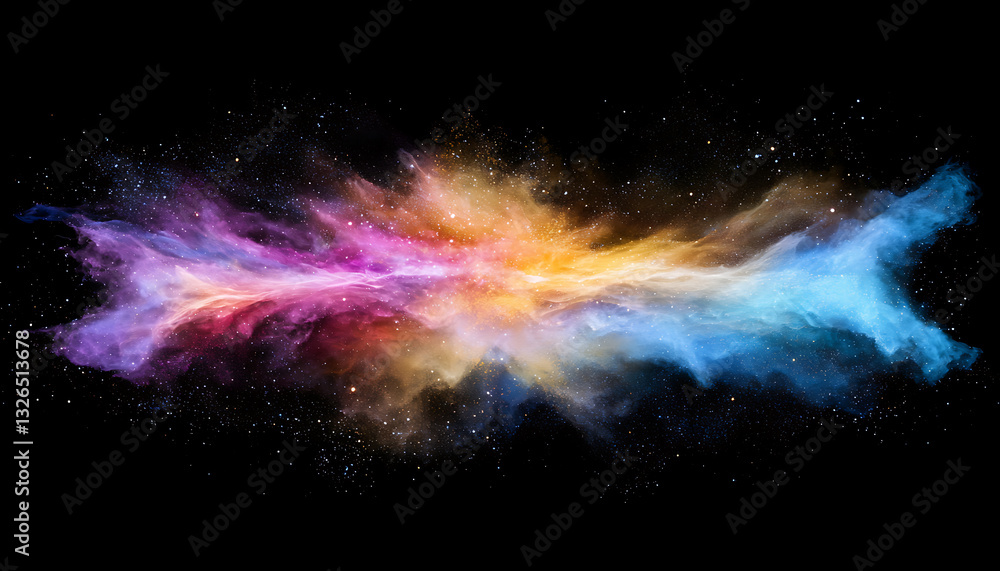 Poster cosmic explosion of colorful nebulae outer space digital artwork vast universe abstract concept