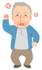 怒った表情の高齢男性　シニア　高齢者　後期高齢者