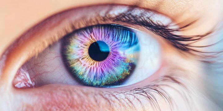 Vibrant colorful eye close-up with detailed iris patterns