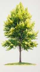 Obraz premium Watercolor Painting of a Beautiful Tennessee Tulip Poplar Tree on a Bright White Background