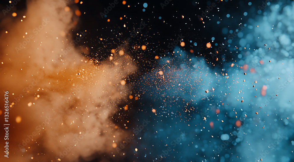 Aufkleber dynamic colorful smoke explosion studio abstract visuals dark background low angle artistic expressi