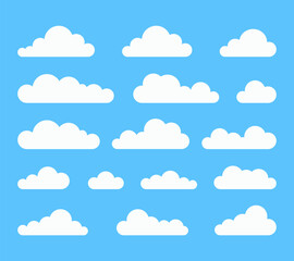 Vector clouds isolated on blue background. Set of vector clouds icons for flat design