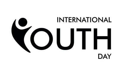 Black color symbol sign for International Youth Day with calligraphy font text, representing friendship, happiness, and youth.