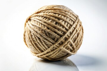 Obraz premium Macro photography captures the detailed texture of a perfectly formed white string ball, isolated on a stark white backdrop.