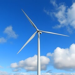 Clean Energy Wind Turbine Against Blue Sky with Clouds