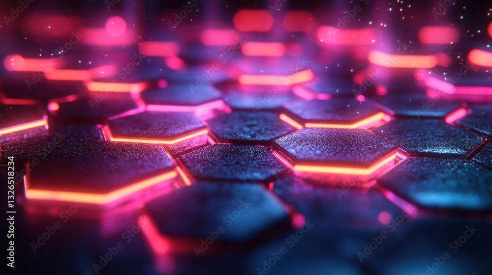 Aufkleber glowing grid of multicolor neon hexagons creates vibrant and dynamic atmosphere, showcasing futurist