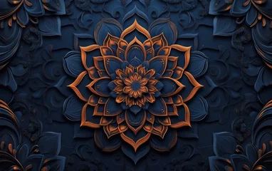 Fototapete Rund Ornate, 3D mandala design, dark background © Meyka