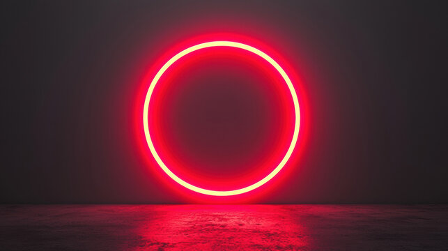 vivid red neon circle glowing brightly against dark background, creating striking visual effect. neon light adds modern and energetic ambiance to space