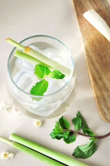 Top view a Glass of fresh Lemongrass Drink
