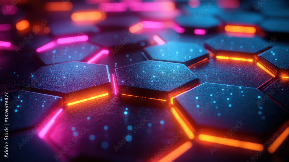 Poster glowing hexagons in vibrant neon colors create mesmerizing pattern, showcasing futuristic design wit