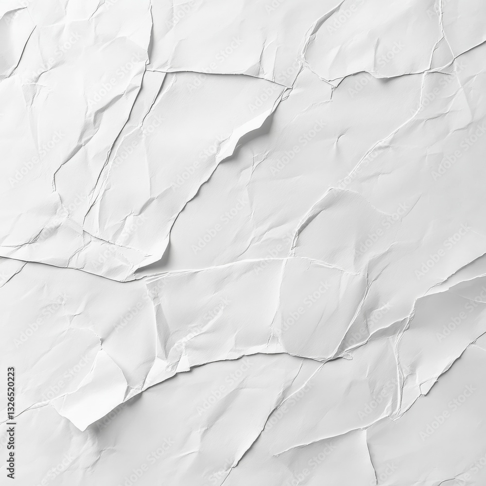 Aufkleber Abstract White Crumpled Paper Texture Background with Dynamic Folds and Shadows for Creative Projects