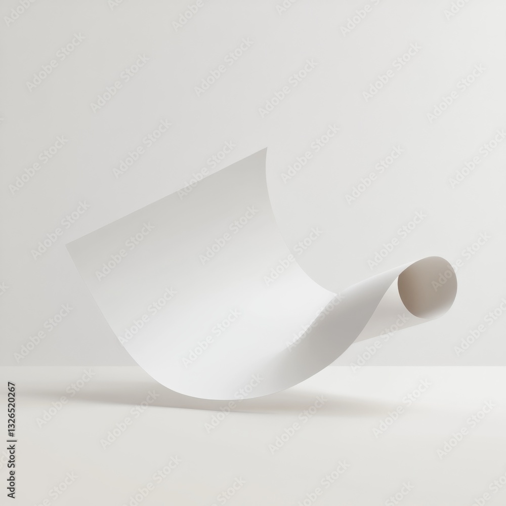 Poster abstract white paper curl: a minimalist studio shot with soft lighting and elegant form