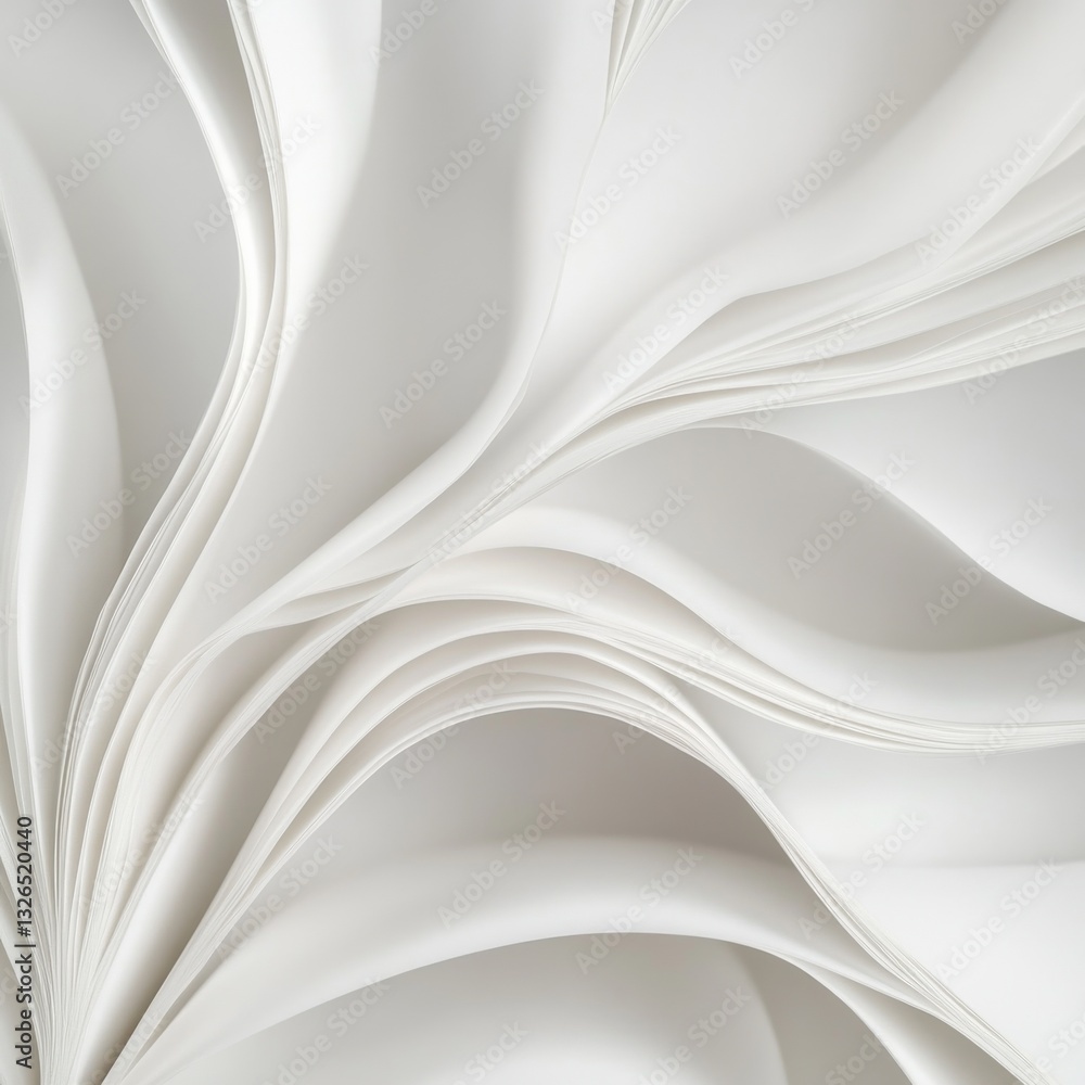 Aufkleber Abstract White Waves and Curves: A Minimalist Study in Light and Shadow, highlighting delicate texture.