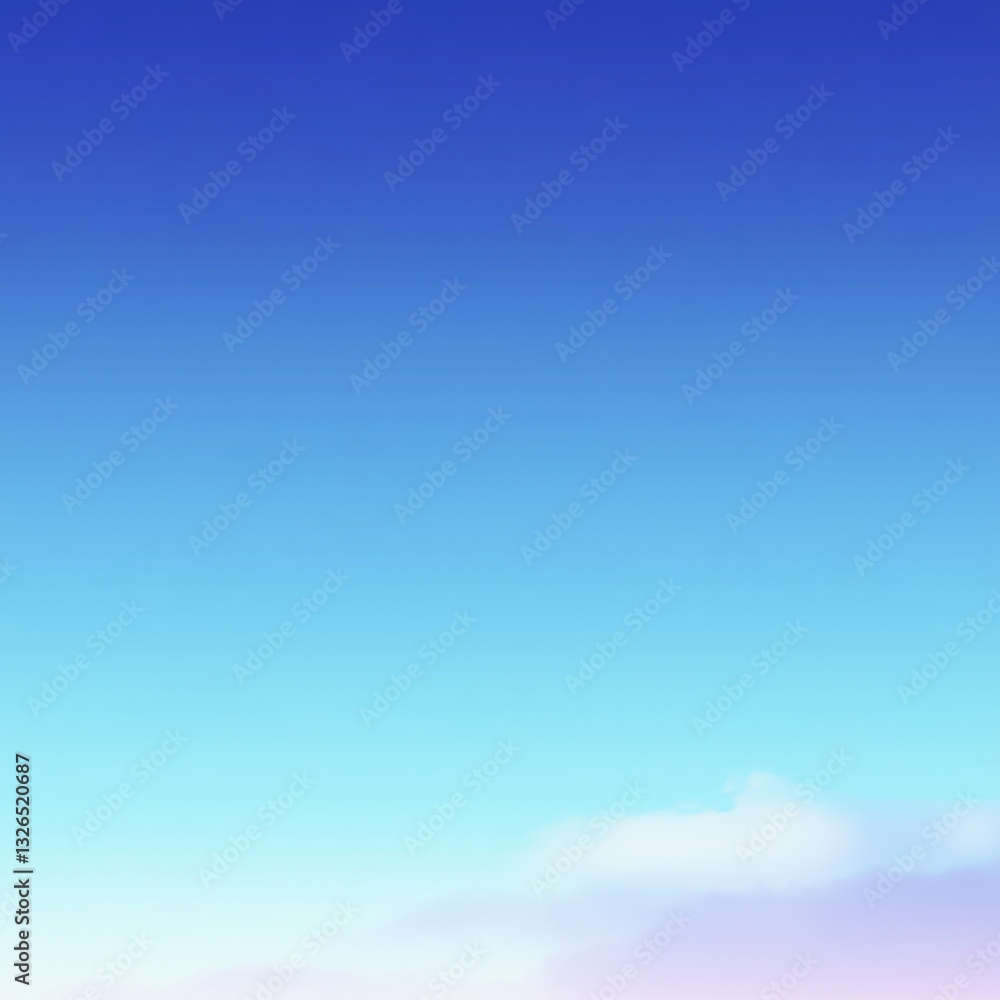 Poster a serene sky gradient: from deep azure to soft pastel hues with cloud whispers at the horizon