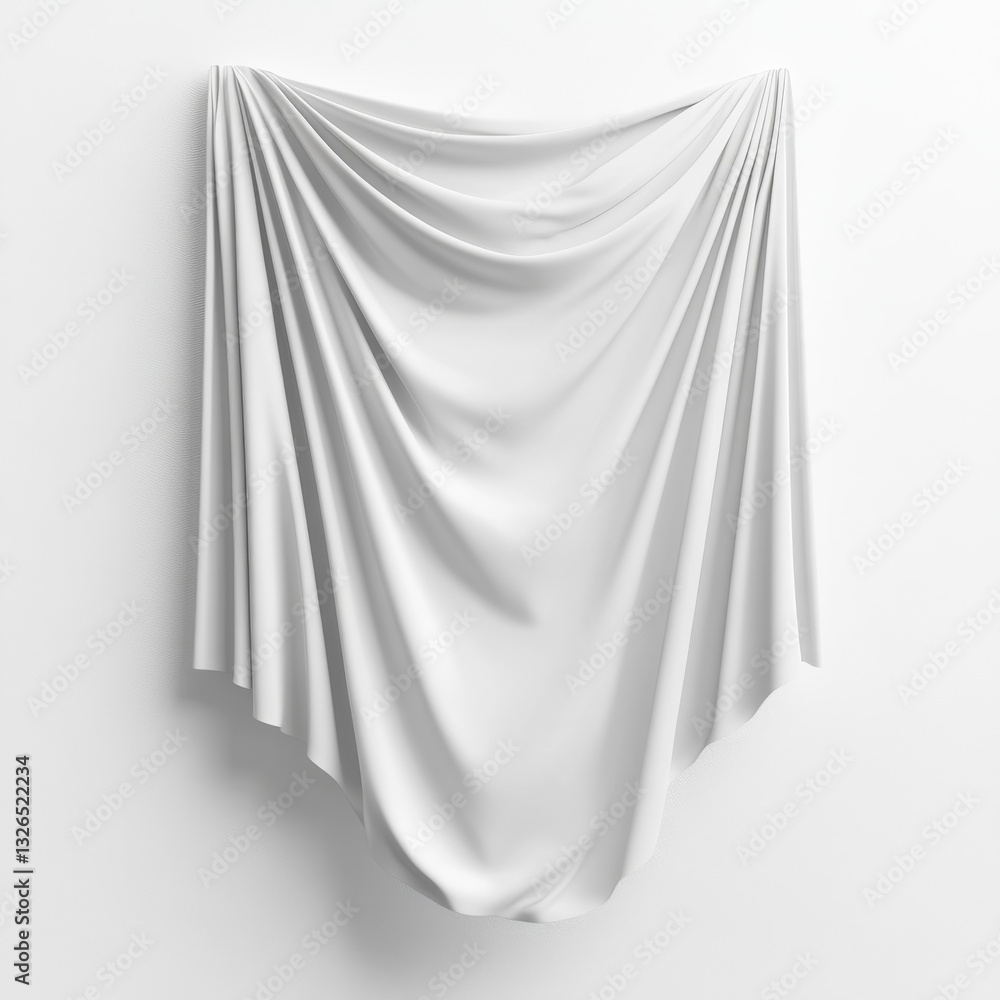 Poster elegant white fabric drape on white wall - minimalist texture and soft shadows, abstract art install