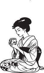 woman in kimono with tea cup
