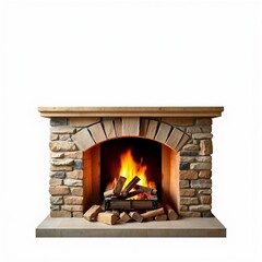 isolated fireplace with burning logs