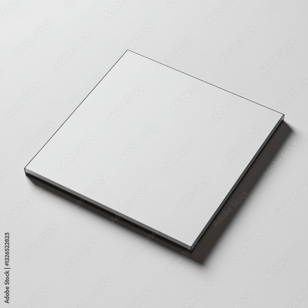 Aufkleber minimalist presentation: square white frame on gray surface, clean mockup for artwork or display, an