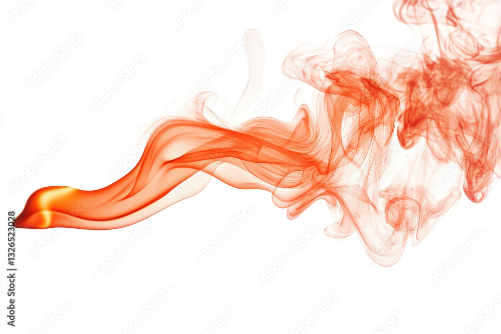 Poster orange smoke ascending and swirling against a clean white background creating a dynamic abstract eff