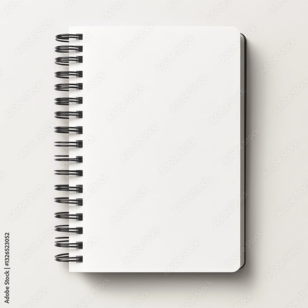 Poster Minimalist Top-Down View of a Blank Spiral Notebook on a Clean, White Surface Ready for Your Notes and Designs