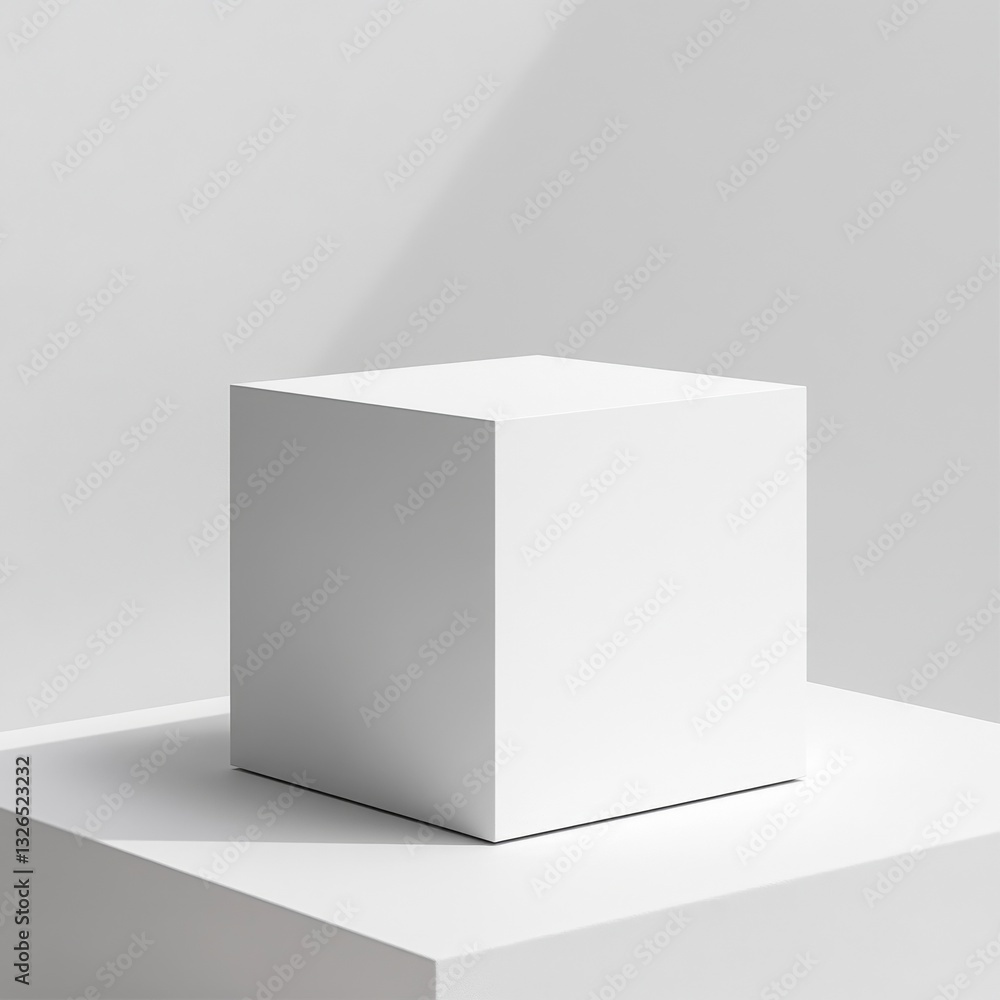Poster minimalist white cube display: geometric simplicity for modern product showcase and artistic mockups