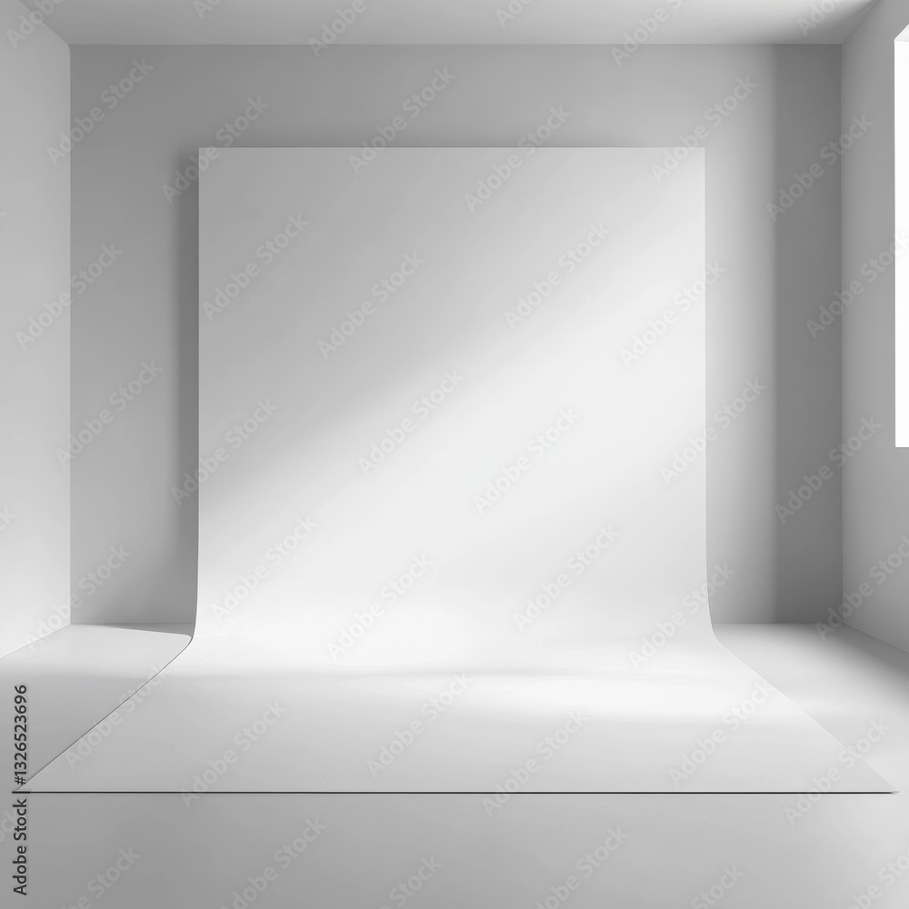 Aufkleber minimalist white studio setup with seamless backdrop and natural light from window